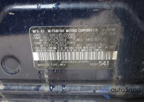 2020 Mitsubishi Outlander Se 2.4 S-Awc from USA, damaged, VIN JA4AZ3A33LZ014845
